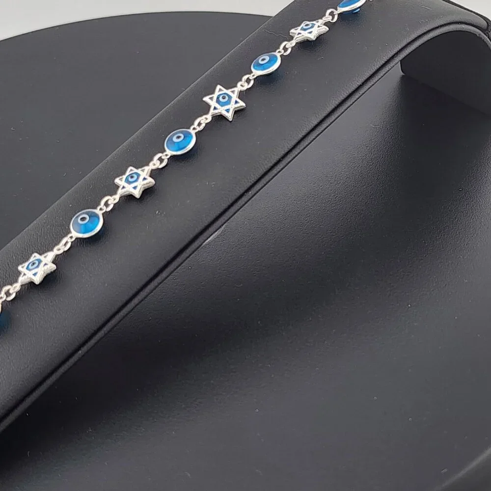 Sterling Silver 925 Multi Round & Star Evil Eye Bracelet – Protection & Style - Picture 6 of 13